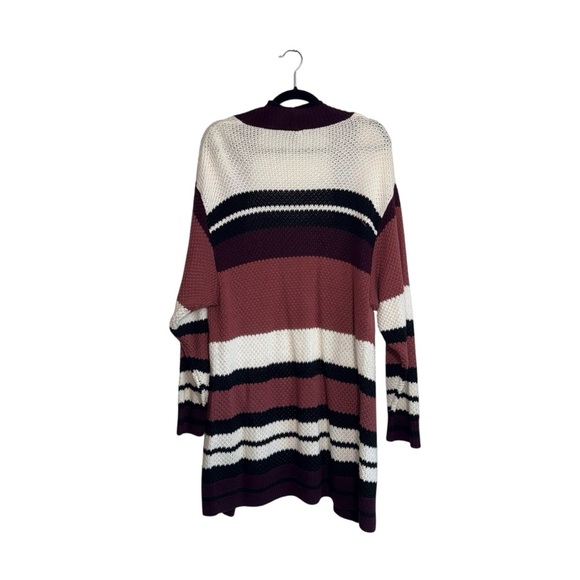 Express Oversized Cardigan Maroon Cream Multi Colorblock Knit Small Women’s - Picture 2 of 10